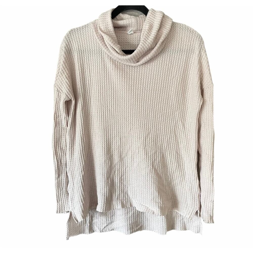BP. Waffle Knit Raw Step Hem Cowell Neck Womens Long Sleeve Top Cream Small